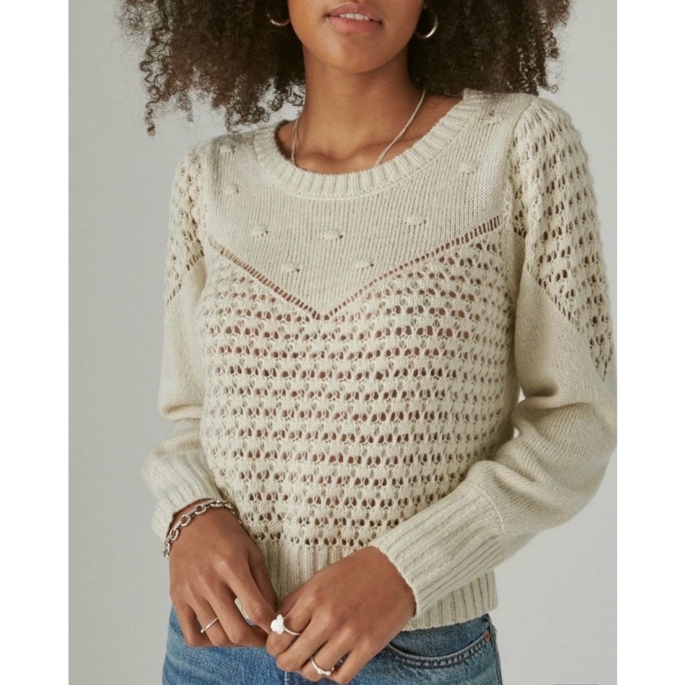 Lucky Brand Textured Dot Sweater Women S Cream Excellent Pointelle Knit
